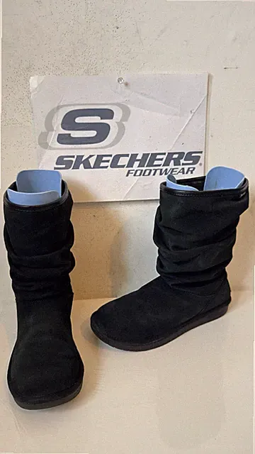 Skechers Shelby's Helsink Slouch Black Suede Boots Size UK 5 EU 38