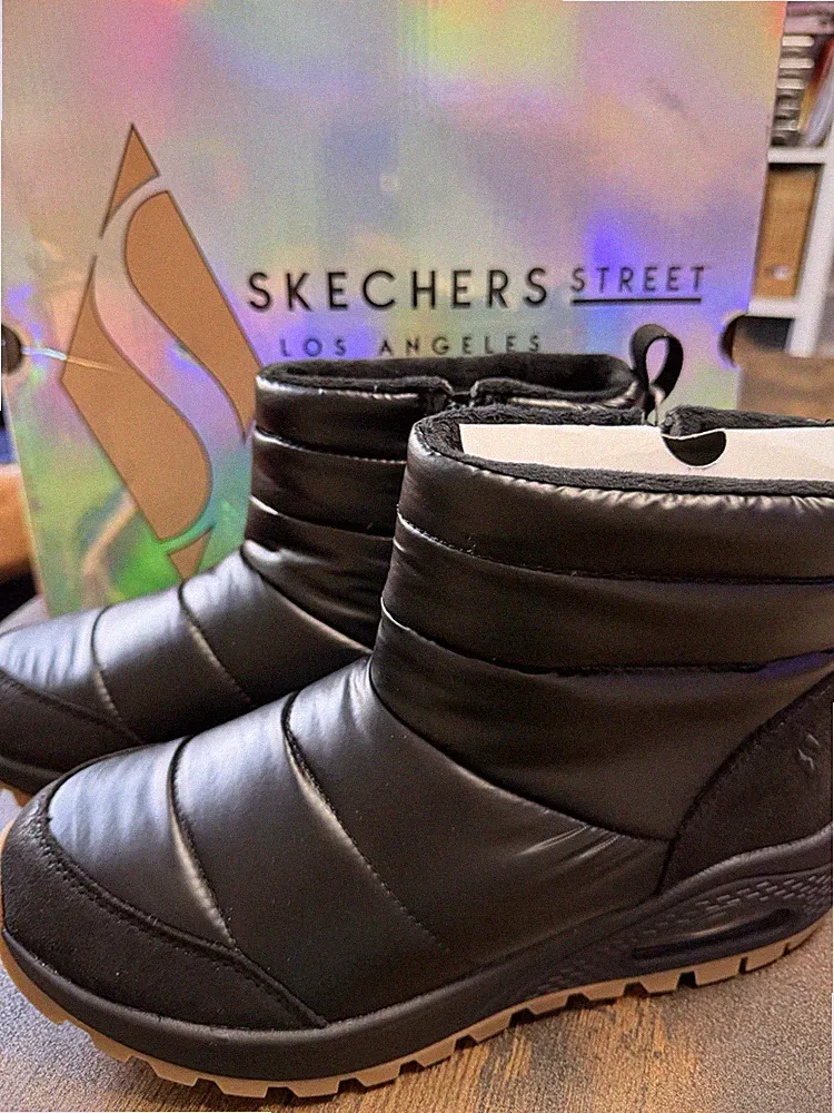 Skechers Uno Rugged Puffer Daze Damen Stiefelette Stiefel Schwarz Gr 39 Neu