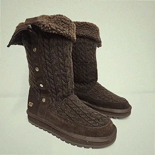 Sketchers halbhoher Lammfellstiefel Damen Größe UK 3 dreifach braun Zopfmuster