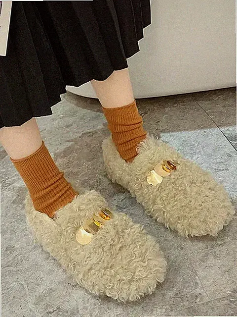 Slipper Halbschuhe Slipper Leder Kunstfell City Slipper beige CZ501