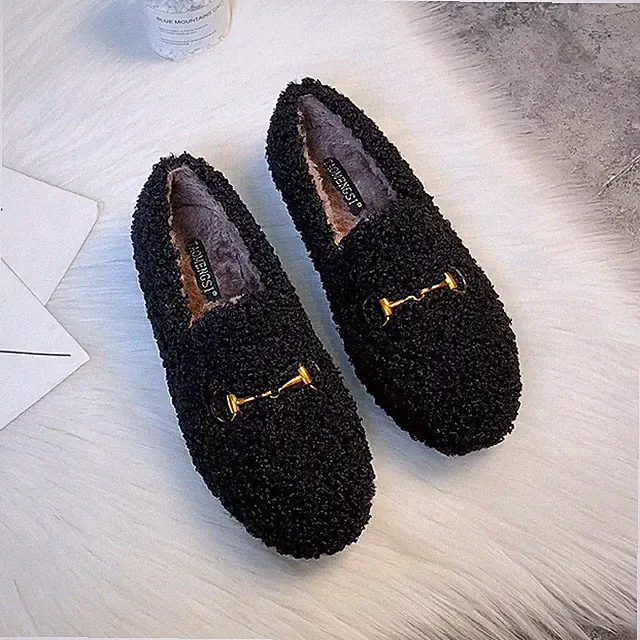 Slipper Halbschuhe Slipper Leder Kunstfell City Slipper Schwarz CZ492