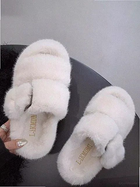 Slipper Halbschuhe Slipper Leder Kunstfell City Slipper Weiß CZ521