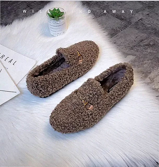 Slipper Halbschuhe Slipper Leder Kunstfell Hausschuhe City Braun