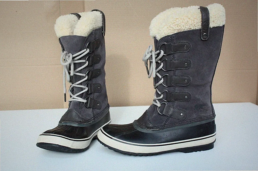 Sorel Caribou Damen Stiefel Lammfell Leder Naturkautschuk Wasserdicht Grau 40,5