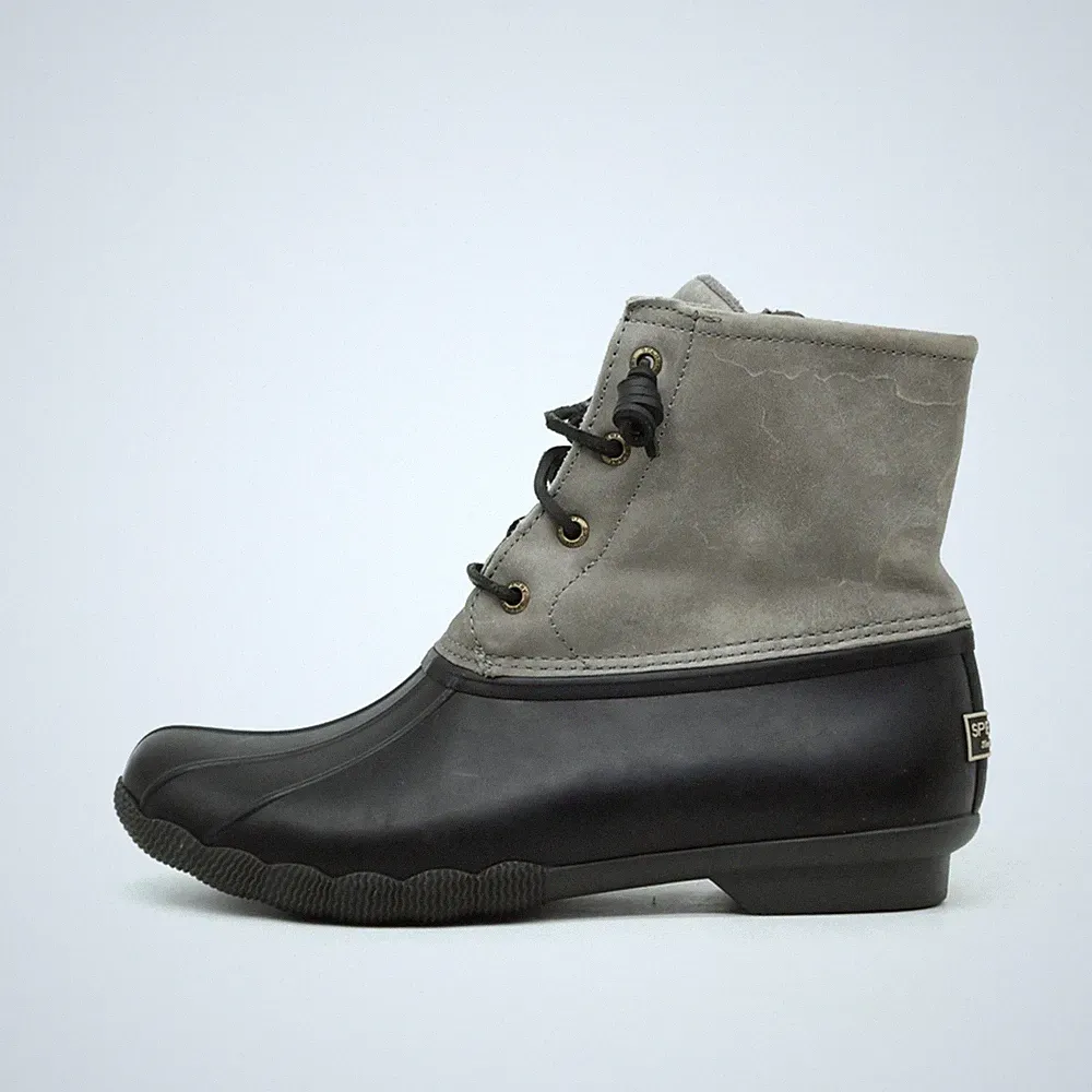 Sperry Damen STS81732 Stiefeletten grau-schwarz Leder/Gummi Duck Boots EU 39.5