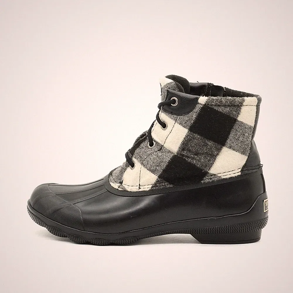 Sperry Damen STS86450 Boots Schwarz Weiß Textil Gummi Duck Stiefel EU 39.5