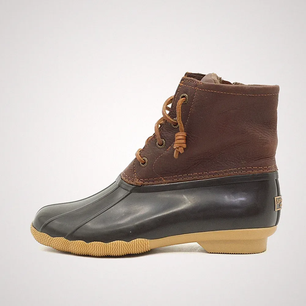 SPERRY Damen STS91176 Stiefeletten Braun Schwarz Leder Gummi Duck Boots EU 38
