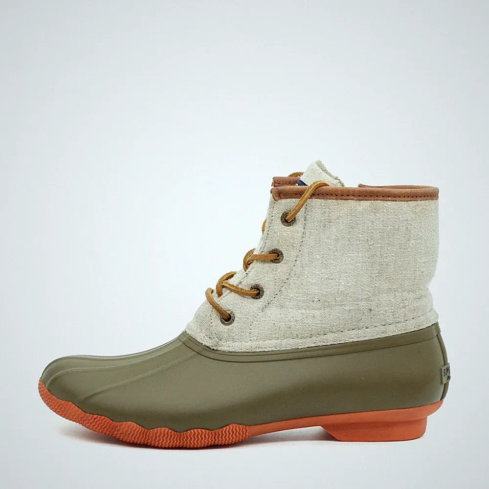 Sperry Damen STS95346 Stiefel Beige/Oliv/Orange Textil/Gummi Duck Boots EU 40,5