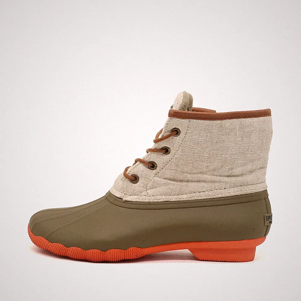 Sperry Damen STS95346 Stiefel Beige/Olive/Orange Textil/Gummi Duck Boot EU 38,5
