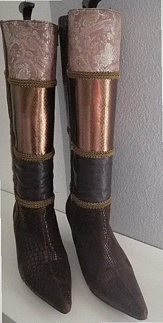Spitze Stiefel VANESSA Gr. 36 * Braun * Patchwork Materialmix