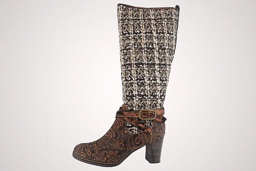 Spring Footwear TWEED Stiefel in Übergrößen Braun TWEED-BRM große Damenschuhe