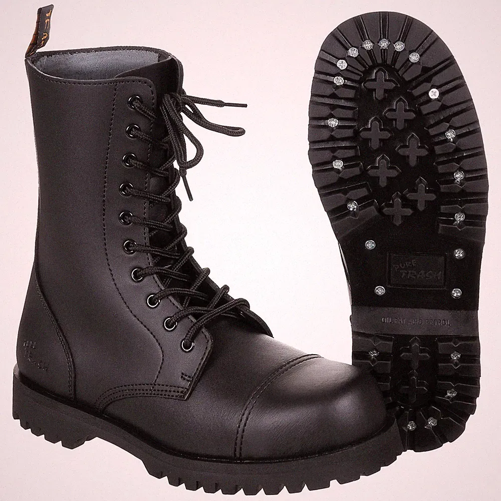 Springerstiefel schwarz oder Stahlkappenstiefel 10-Loch Pure Trash Schnürstiefel