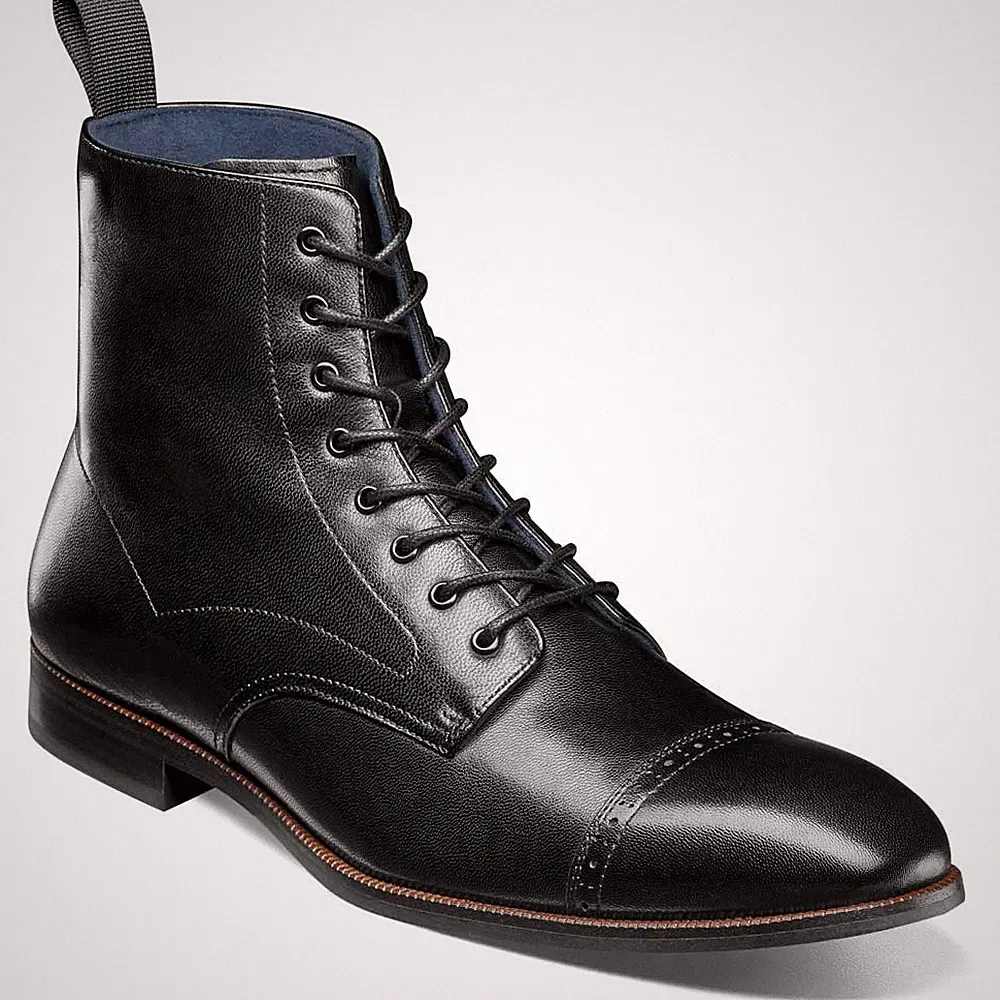 Stacy Adams Henry Schwarz Glatt Leder Kappe Zehen Schnür Stiefel (USA Men Größe