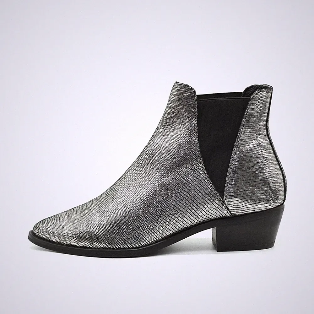 Steve Madden Damen ANYML Stiefeletten Silber Leder Chelsea Boots EU 38