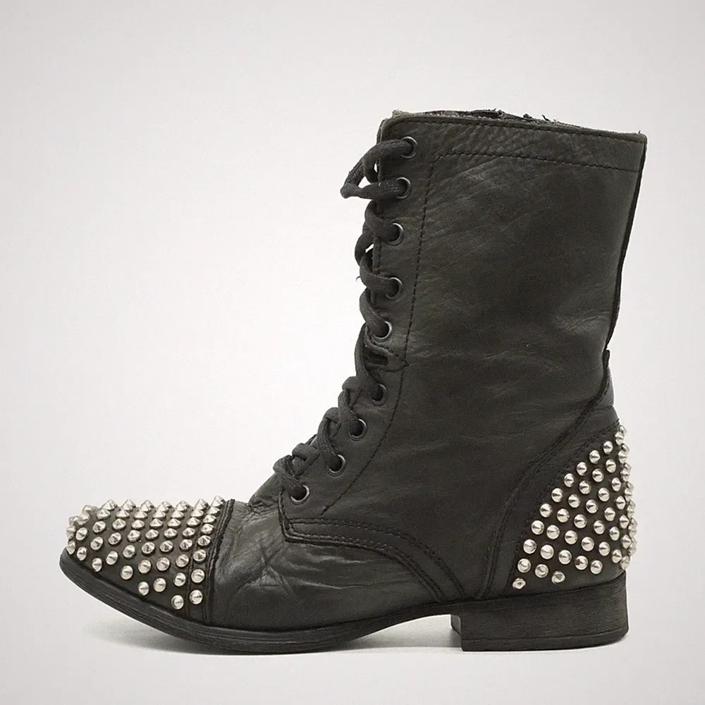 Steve Madden Damen Tarnney Stiefel Schwarz Leder Vintage Bikerstiefel EU 38,5