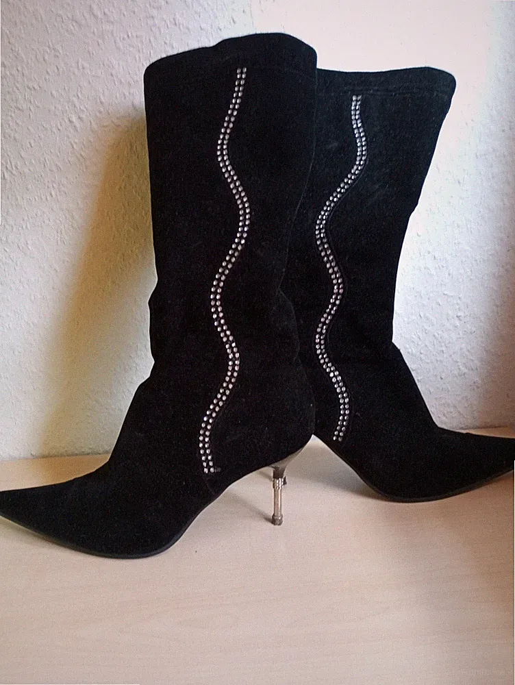 Stiefel 39 schwarz Samt Strass Glitzer