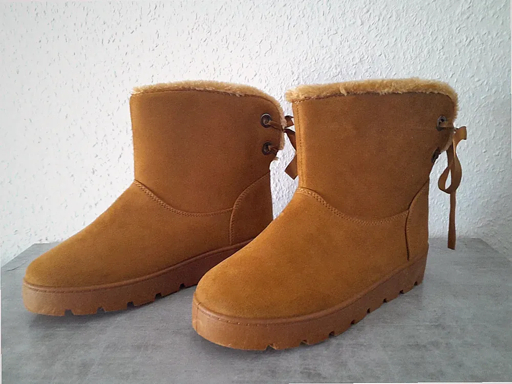 Stiefel Boots Stiefeletten Winter Schnee Fell gefüttert Schleife Braun Gr. 39