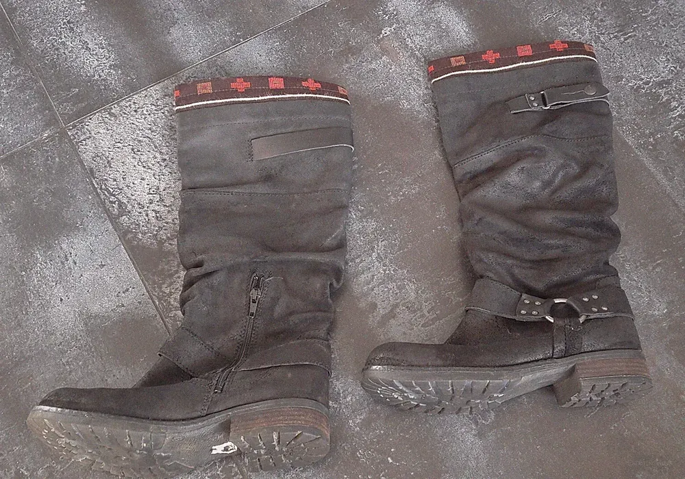 Stiefel Cowboy Western Biker Boots - Gr. 36,5 / 37 - schwarz - gut erhalten