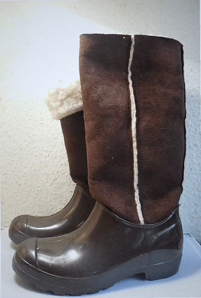Stiefel Damen Größe 38 wasserdicht braun Gummi Wildleder Schurwolle Schnee Regen