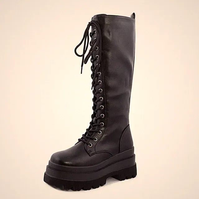 Stiefel Frau Al Up Knie Geschnürt Winter Flatform Kunstleder Toocool HJ81