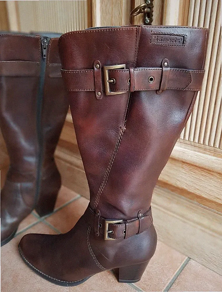 Stiefel Gr. 37 Leder braun Tamaris spitze Cowboy