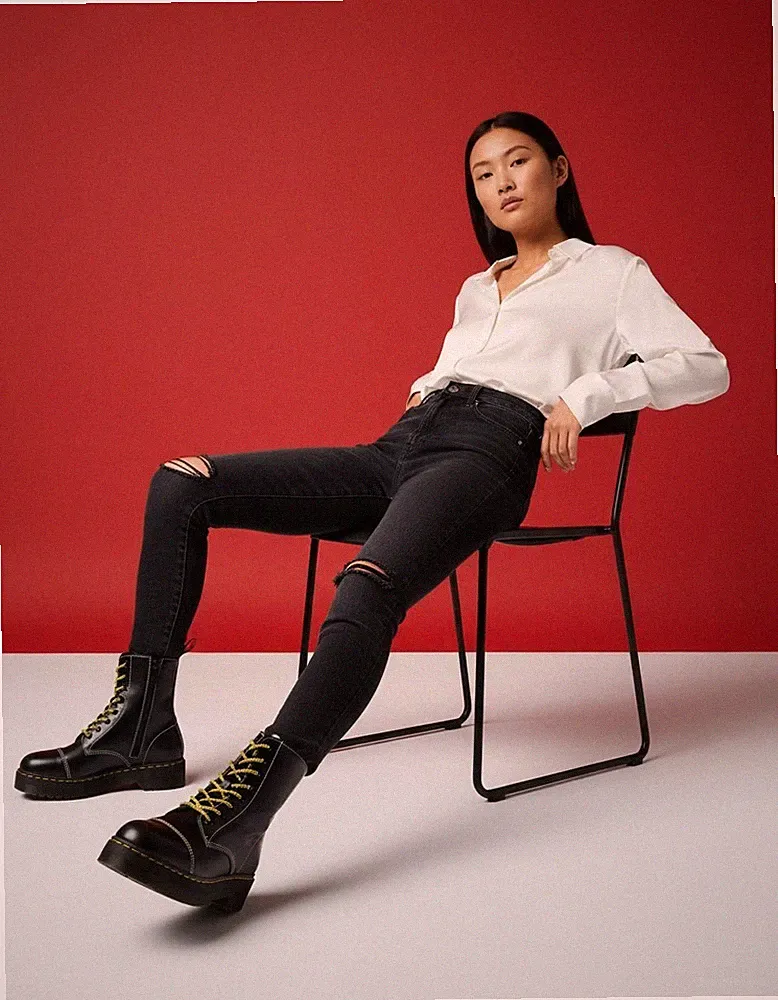Stiefel, Gr. 40, schwarz mit Neon-Highlights