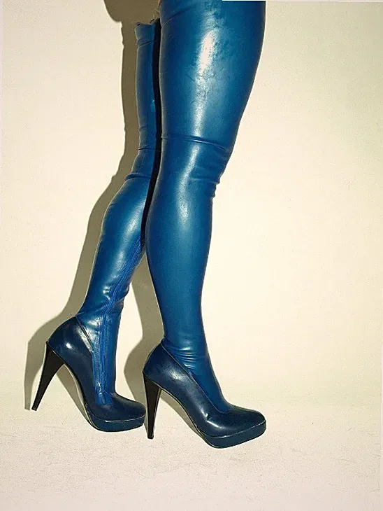 stiefel latex gummi-100% size 41-47 producer Polen color blau heels 12 cm FS1254