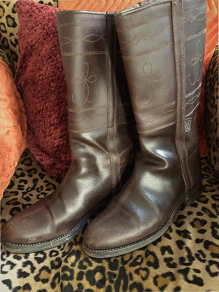Stiefel Leder Valverde del Camino Dunkelbraun Stickerei Ethno wenig getragen!
