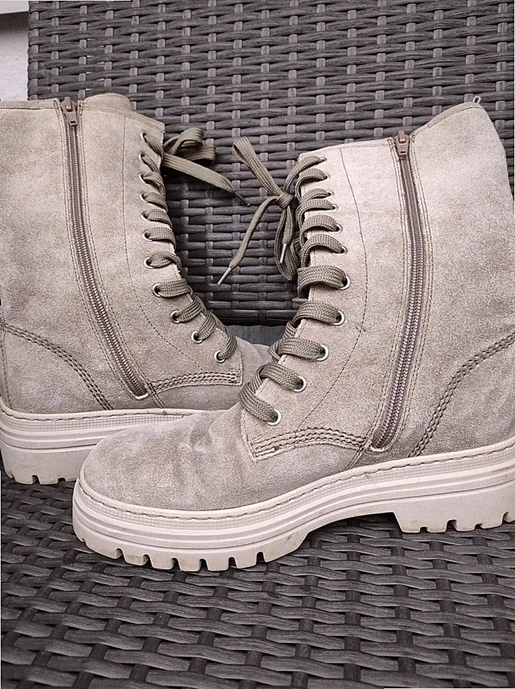 Stiefel Schnürstiefel 38,5 Gabor Oliv Wildleder