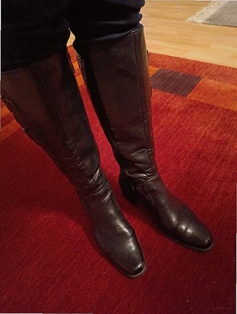 Stiefel schwarz echtes Leder 6 1/5 39,5 39 Knie hoch Schnallen breit Paul Green
