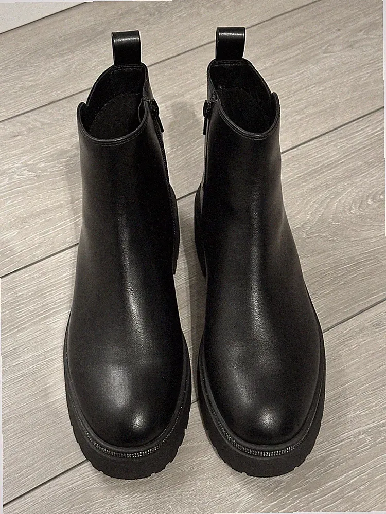 Stiefel Stiefeletten Schwarz Silber Glitzer Steine Graceland Größe 39