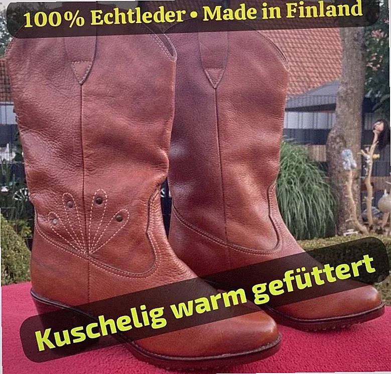 Stiefel Western Echtleder Gefüttert Winter Boots Lady Askel Braun Gr. 36 Vintage