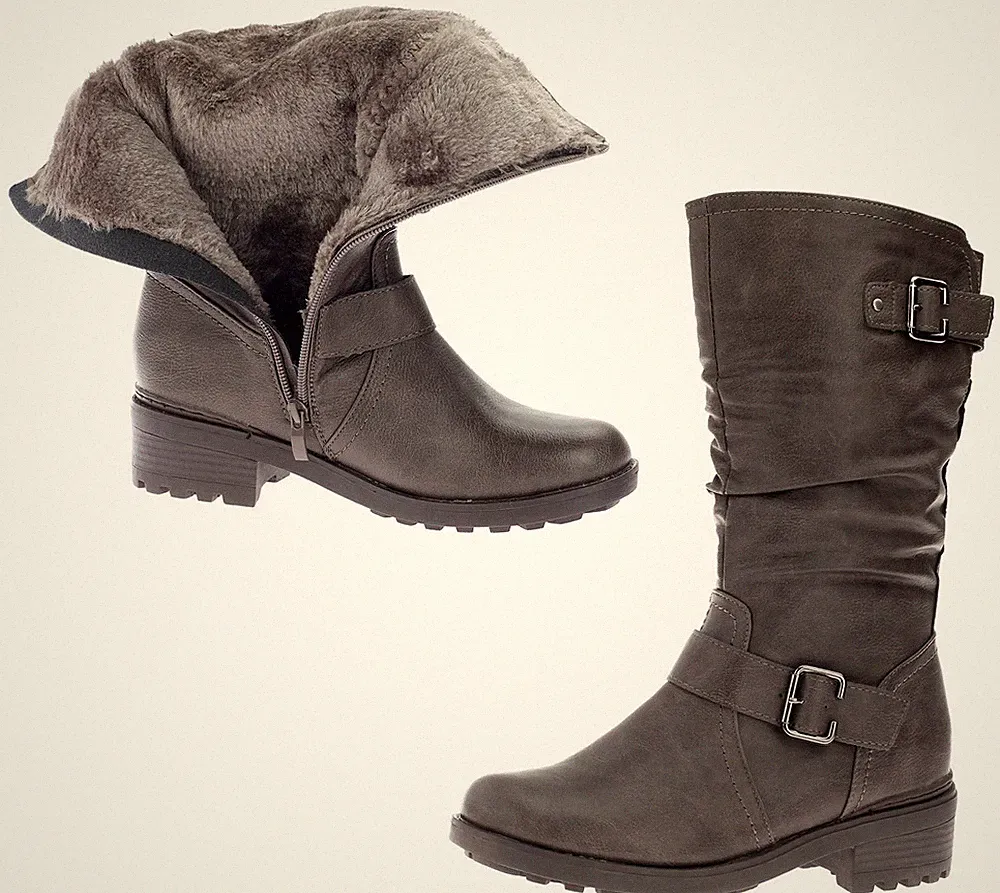 Stiefel Winterstiefel Damenschuhe Leder-Optik Boots Schuhe Gefüttert Braun 42