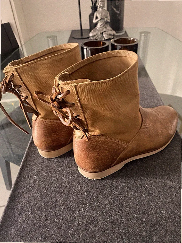 Stiefelette Bootie Schuhe Made In Italy 38 Leder Canvas Vintage TOP!!