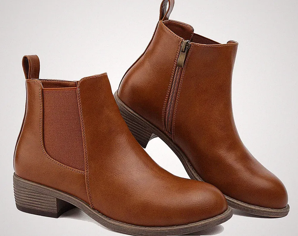 Stiefeletten Damen Knöchelstiefel Mit Reißverschluss Wasserdichte Leder Stief...