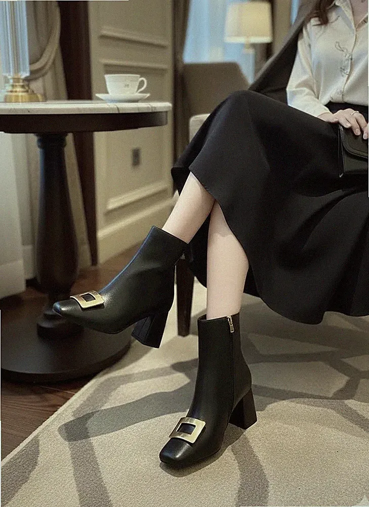Stiefeletten Damen Schwarze GOLD&GOLD Knöchelstiefletten Mit Absatz GV106 Winter
