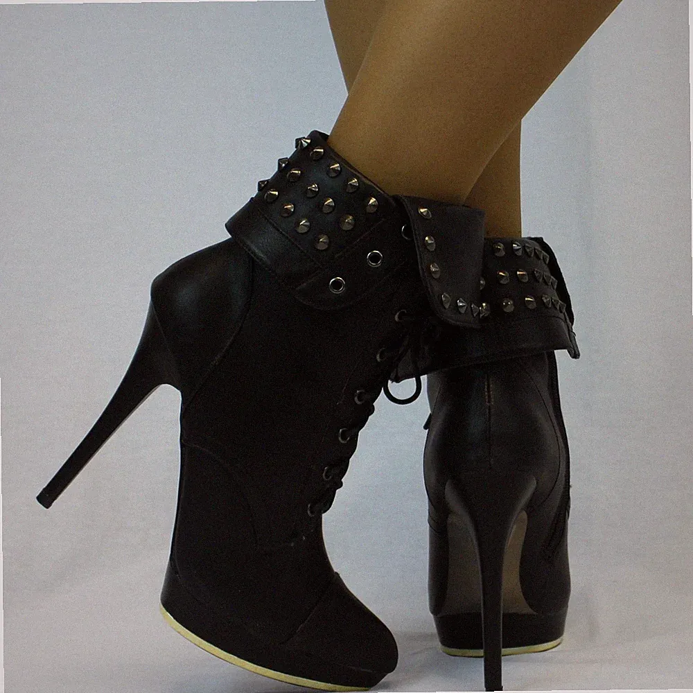 Stiefeletten Nieten verziert Biker Style Stilettoabsatz UK 3 - 8 EU 36 - 41 (994)