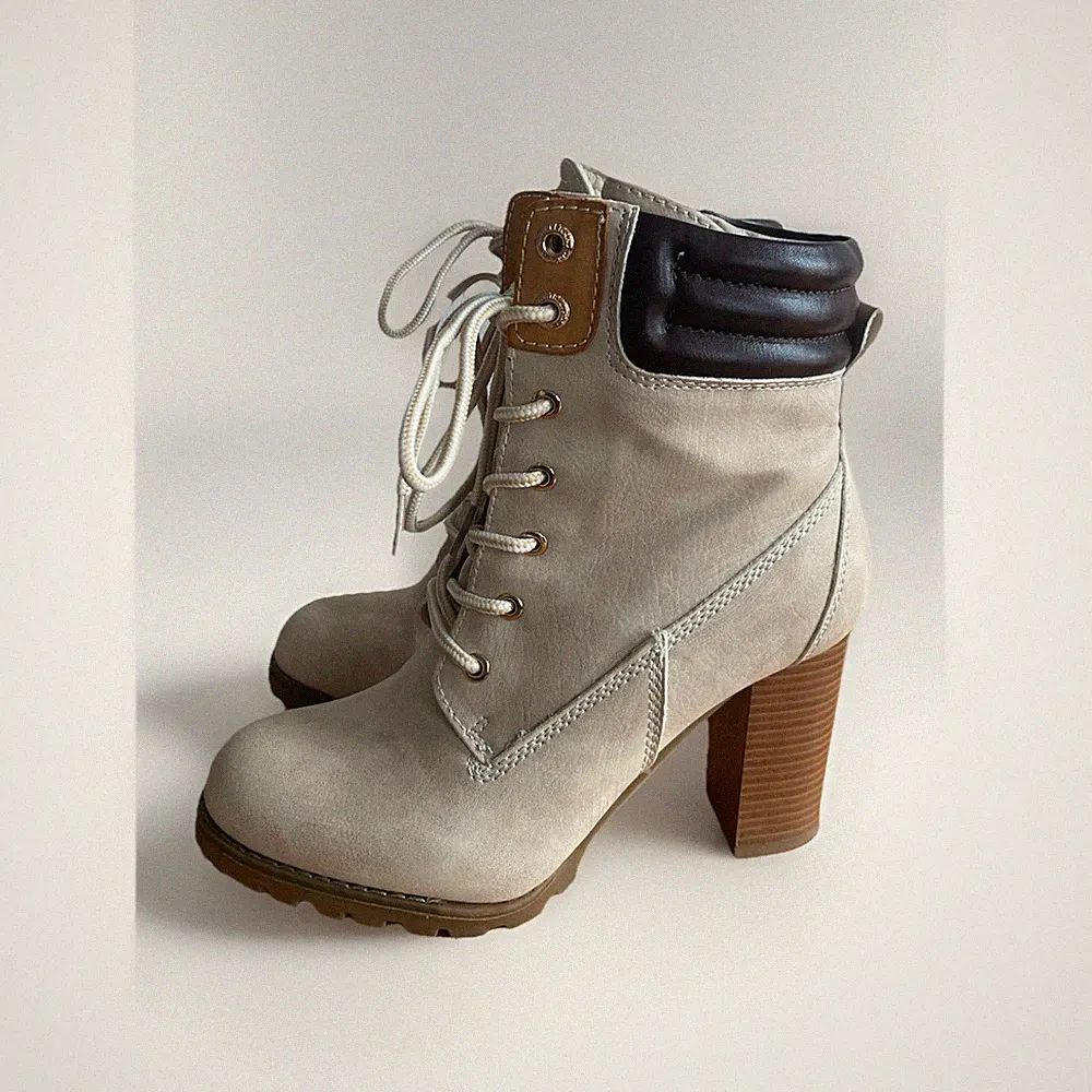 Stiefeletten Schnüren Beige Braun Neu Gr.37