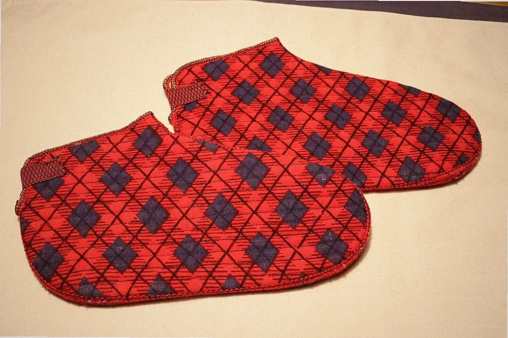 Stiefelsocken Füßlinge für Gummistiefel Baumwolle rotblau kariert Gr. 37 Vintage
