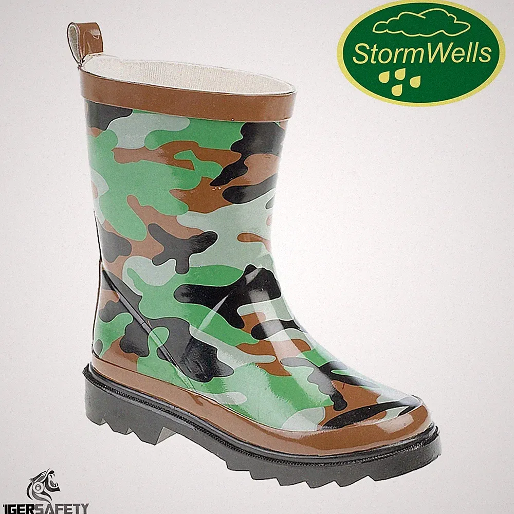Stormwells Jungen Tarnmuster Tarnfarbe Kinder Gummistiefel Kinder