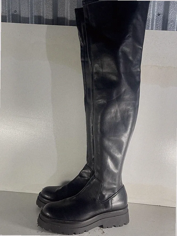 Stradivarius Damen Frauen Stiefel Größe 6 / 39 Schwarz Kunstleder Overknee -E33