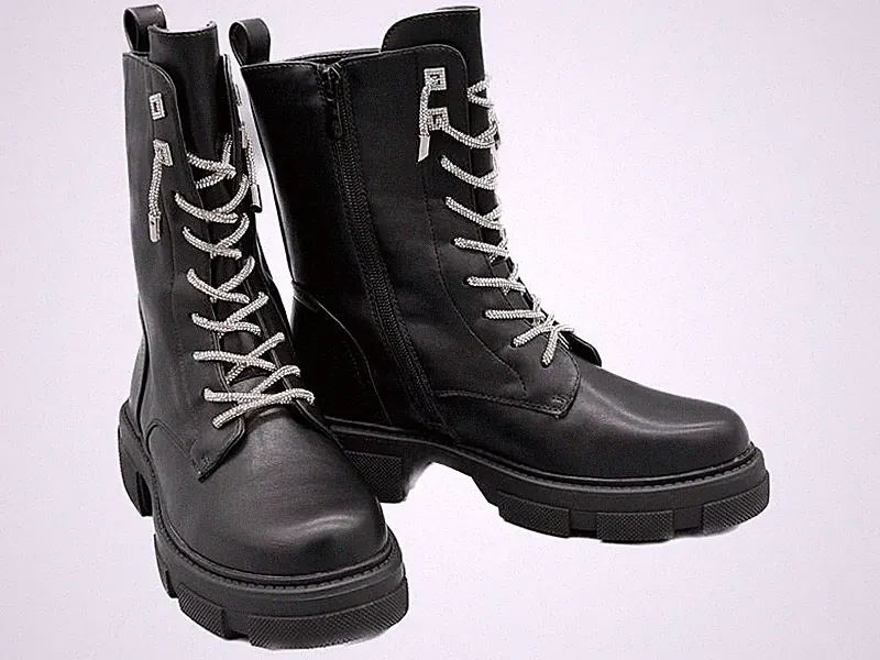 Strass Stiefel Damen Boots Glitzer Stiefelette schwarze Biker Boots Gr. 37 #057