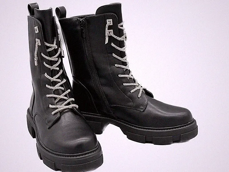 Strass Stiefel Damen Boots Glitzer Stiefelette schwarze Biker Boots Gr. 38 #057