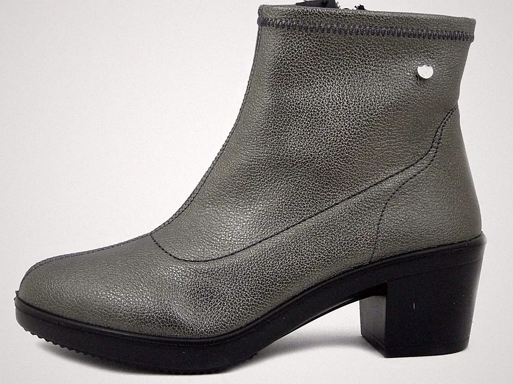 Stretch Stiefeletten dunkelsilber herausnehmbares Fußbett mittlerer Absatz 5 cm