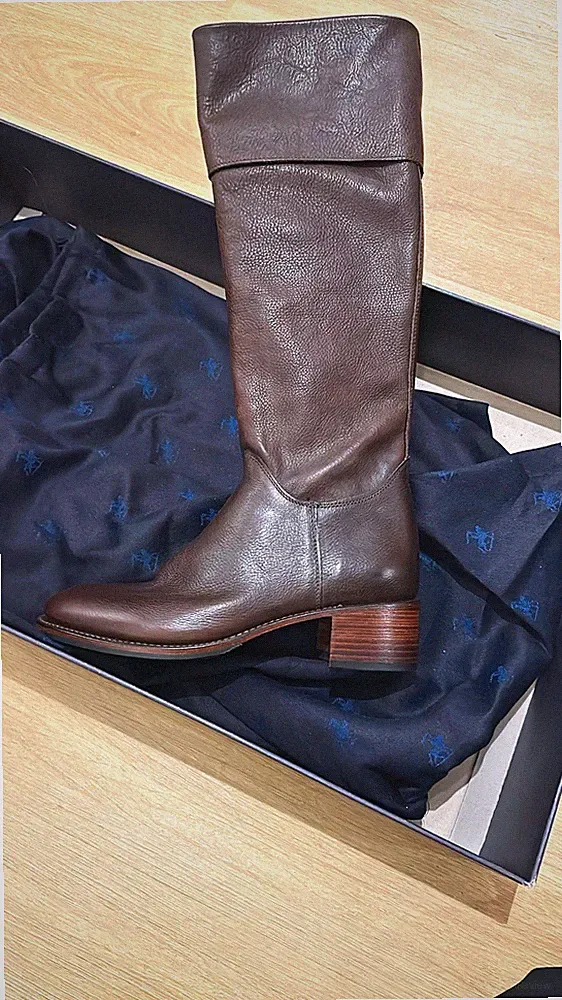 Stullenstiefel Damen Leder Kniehohe Reitstiefel braun EU 38 schmale Wade