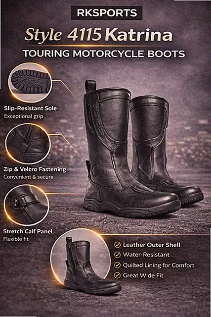 Style 4115 Katrina Damen Frauen Motorrad schwarz Leder Motorrad Touring Stiefel