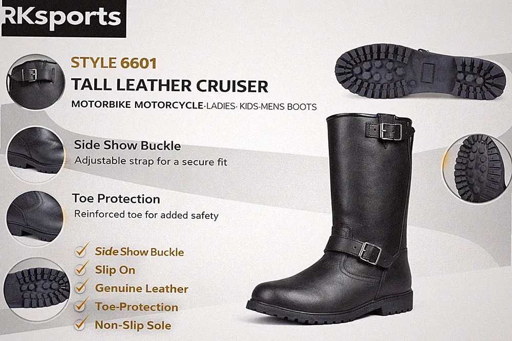 STYLE 6601 GROß LEDER CRUISER MOTORRAD MOTORRAD DAMEN KINDER HERREN STIEFEL