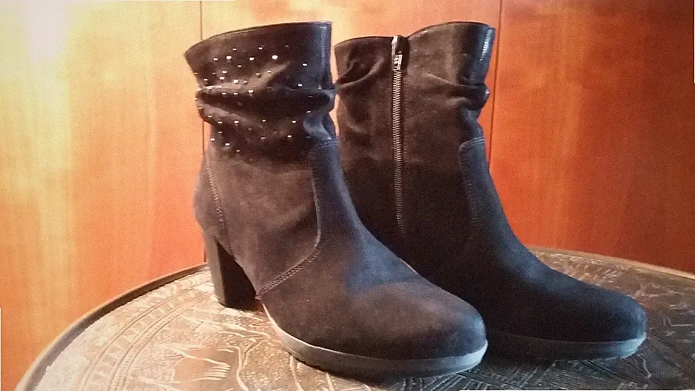 Super Gabor Stiefelette Gr. 6 1/2, Nubukleder, schwarz, Steinchen, Absatz, NEU