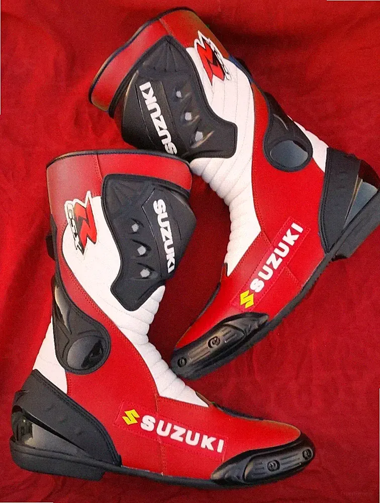 SUZUKI Motorrad Stiefel HERREN/DAMEN Motorradstiefel aus Leder Rennen Bikerstief