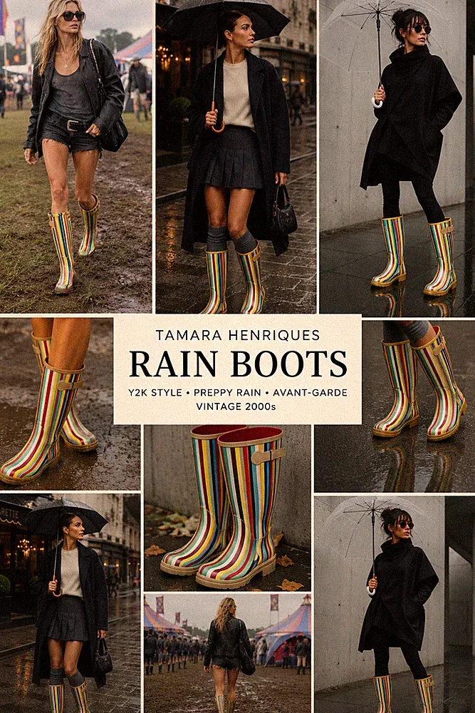 Tamara Henriques Gummistiefel Gr. 39 bunt gestreift Y2K Vintage Rain Boots